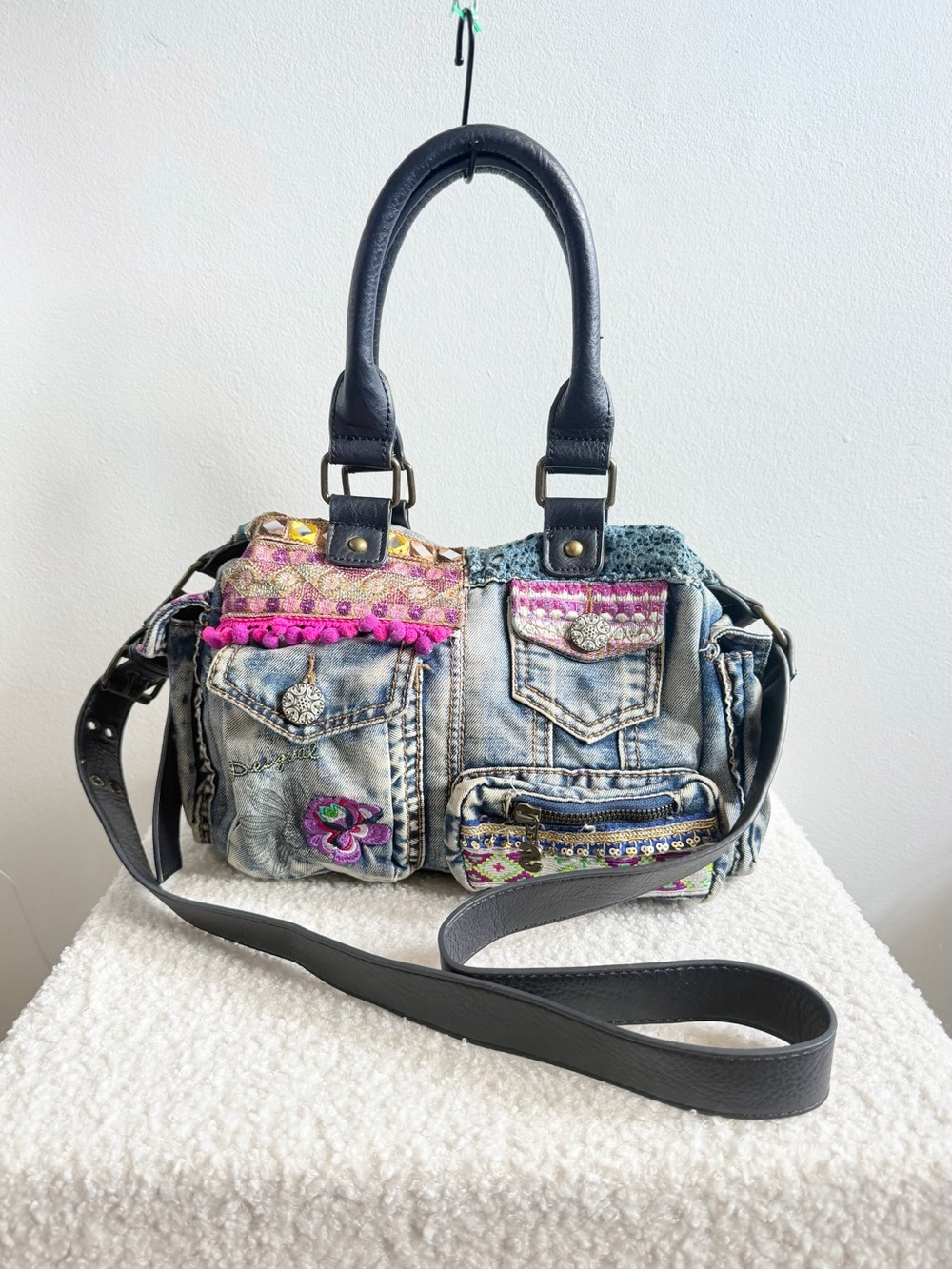Y2K Desigual Denim Embroidered Satchel